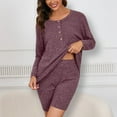 thumbnail image 1 of EOYWHK Pajama Sets for Women Soft Ribbed Knit Shirt Button Up Tees Long Sleeve Sleepwear Shirt Loose Fit Crew Neck Drop Shoulder Blouse and Matching Yoga Pants, 1 of 8