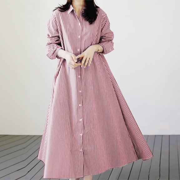EOYWHK Parkas Coats for Women Trendy 2024 Women Casual Sexy Pockets Printing Summer Button Long Sleeve Dress Major
