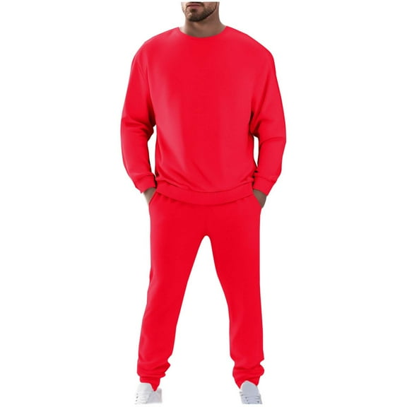 EOYWHK Plus Size Sweat Suits for Men Long Sleeve Fleece Lined Crewneck Sweatshirts and Elastic Waist Sweatpants with Pockets