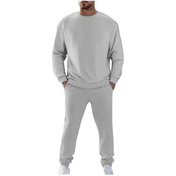 EOYWHK Plus Size Sweat Suits for Men Long Sleeve Fleece Lined Crewneck Sweatshirts and Elastic Waist Sweatpants with Pockets