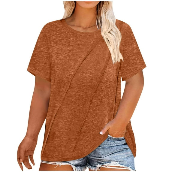 EOYWHK Plus Size T-Shirts for Women Pajama Top Casual Basic Tees Loose Fit Short Sleeve Solid Color Crew Neck Pullover Blouse ,L-5XL