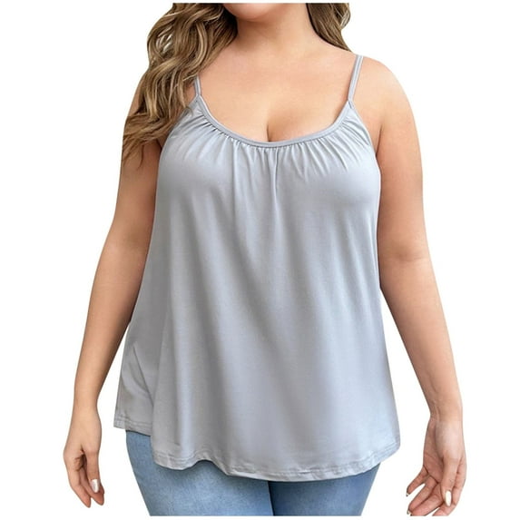 EOYWHK Plus Size Tank Tops for Curvy Women with Built in Bra,Pajama Tops for Women Summer Camisole Sleeveless Spaghetti Strap Loose Fit Soft Flowy Sleepwear Shirt ,S-5XL