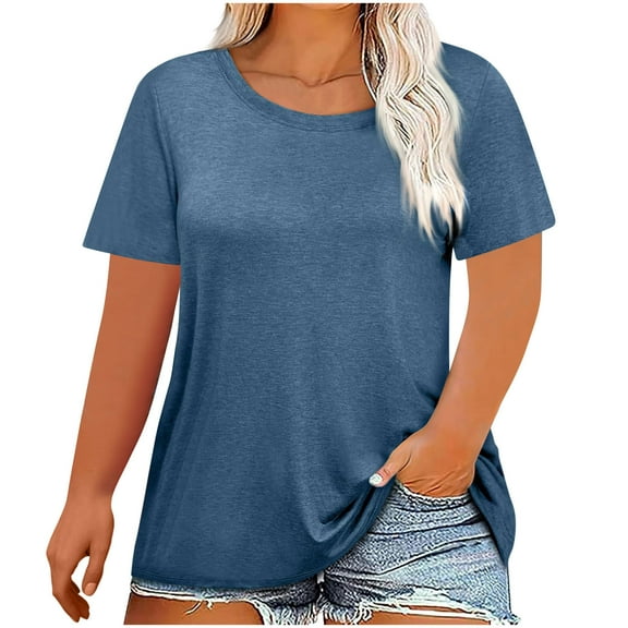 EOYWHK Plus Size Tops for Women L-5XL ,Womens Casual Basic Tees Short Sleeve Shirt Solid Colro Loose Flowy Pullover Pajama Tops ,L-5XL