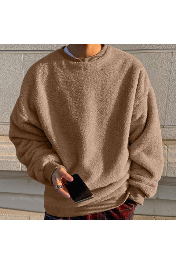 Polos Shirts for Men Fashion Men Comfortable Solid Casual Tops Long Sleeve Round-Neck Sweatshirt Winter Looks
