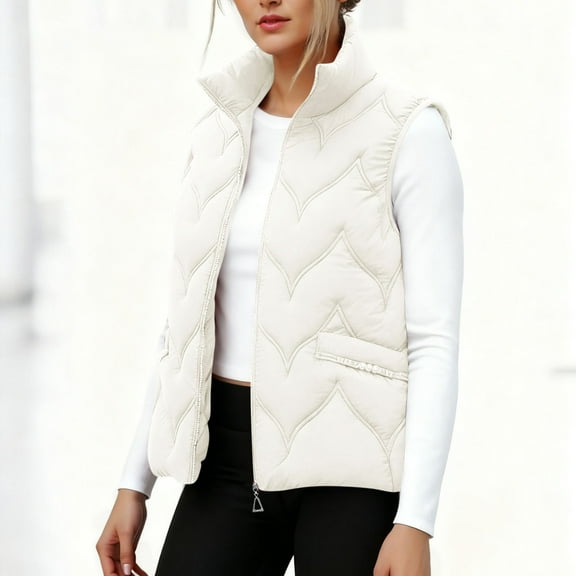 EOYWHK Puffer Vests for Women Quilted Jacket Sleeveless Full Zipper Stand Collar Cotton Down Outerwear