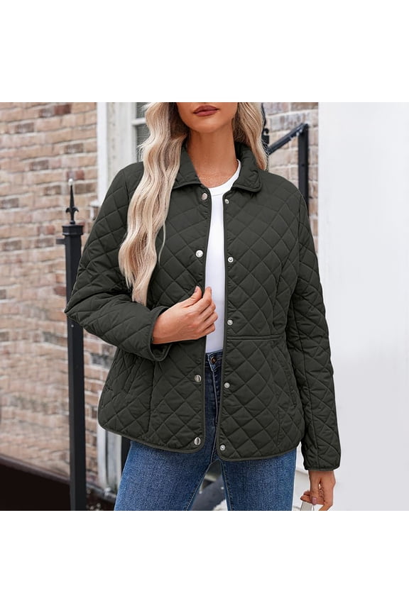Quilted Jackets for Women Puffer Down Jacket Lightweight Casual Button Down Long Sleeve Oversized Coats