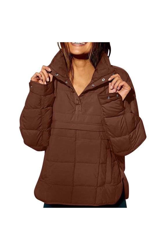 Quilted Jackets for Women Pullover Puffer Coats Button Up Lightweight Stand Collar Puffy Down Warm Jackets