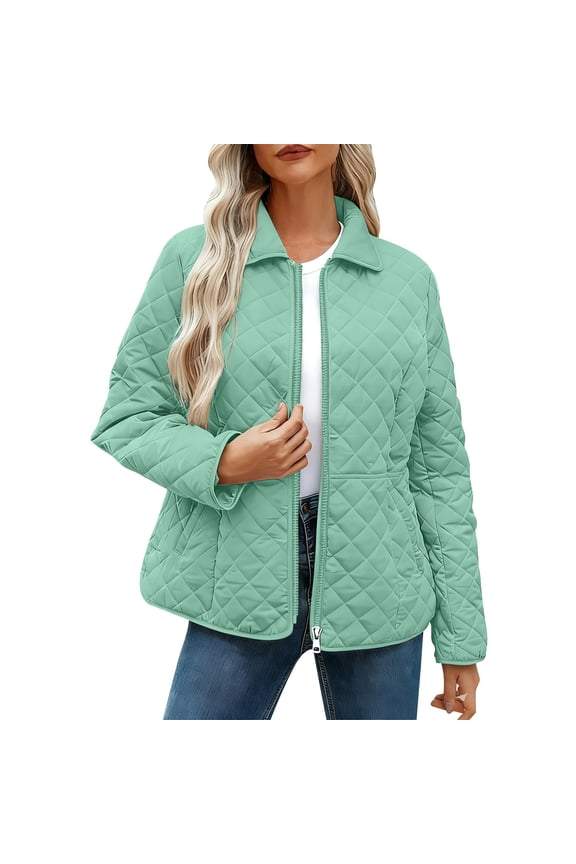 Quilted Puffer Jackets for Women Lightweight Winter Coats Loose Fit Button Lapel Down Jackets