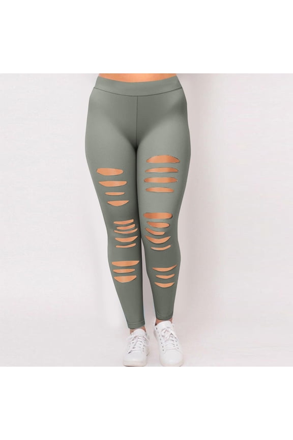 Ripped Leggings for Women High Elastic Waist Long Pant Distressed Classic Ripped Joggers Cutout Yoga Pants