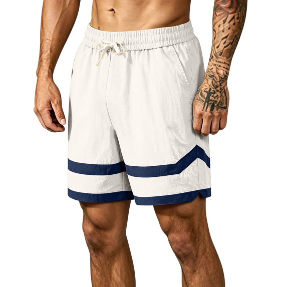 EOYWHK Running Shorts Men with Pockets Elastic Waist Drawstring Mens Quick Dry Shorts Soft Lightweight Breathable for Beach Vacation Summer White, Size L
