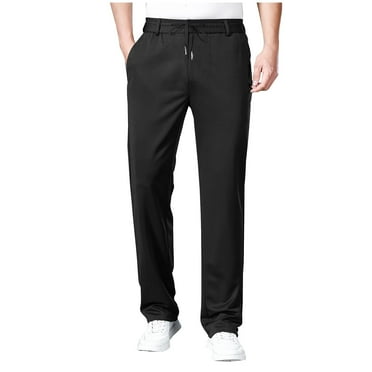 EOYWHK Scrub Pants for Big and Tall Mens Cooling Ice Silky Dress Pants Elastic Waist Solid Color Straight Leg Joggers Long Business Hiking Trouser Zipper Pockets Clearance,Sizes L-5XL