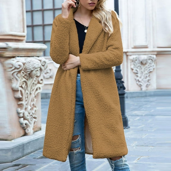 EOYWHK Sherpa Lined Jackets for Women Long Overcoats Long Sleeve Open Front Trench Coats Dressy Pea Coats ,S-3XL