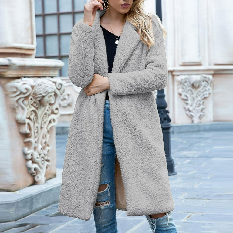 EOYWHK Sherpa Lined Jackets for Women Long Overcoats Long Sleeve