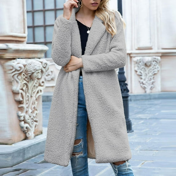 EOYWHK Sherpa Lined Jackets for Women Long Overcoats Long Sleeve Open Front Trench Coats Dressy Pea Coats ,S-3XL