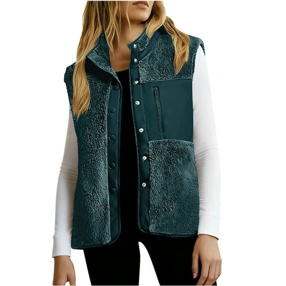 EOYWHK Sherpa Vest Jackets for Women Sleeveless Bomber Jacket Cowgirl Trendy Full Zipper Lapel Varsity Jackets