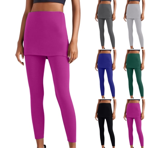 EOYWHK Skort Leggings for Women High Waisted Tennis Yoga Pants Workout Breathable Stretchy Compression Leggings with Skirt Blue XXL