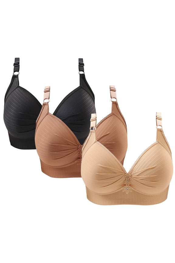 Sports Bras for Women High Support 3PCWoman's Printing Gathered Together Large Size Daily Bra Underwear No Rims