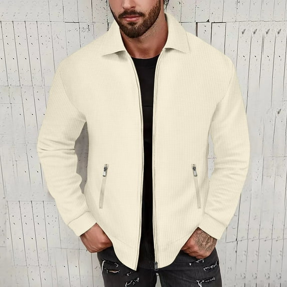 EOYWHK Sports Coats for Men Men Zipper Casual Solid Stand Collar With Long Sleeved Outwear Jacket Fall Winter Clearance