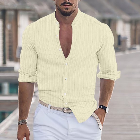 EOYWHK Striped Sweater Men Casual Fashion Turn-down Collar Button Long Sleeve Shirt Blouse Winter Autumn