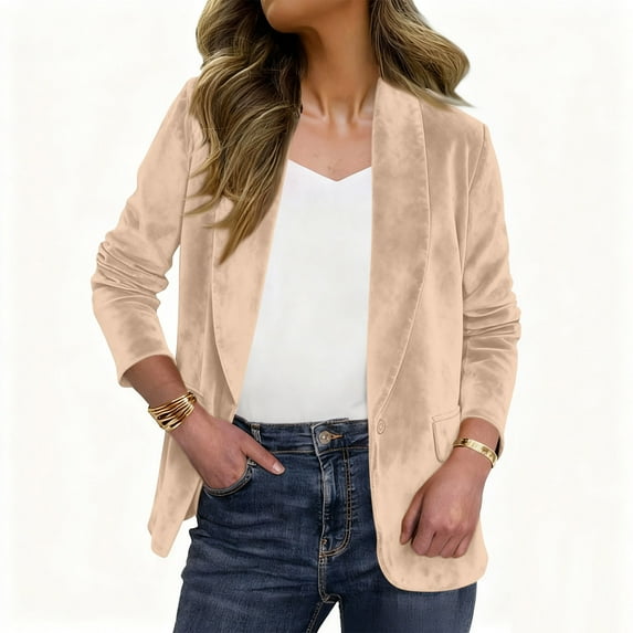 EOYWHK Suede Blazers for Women Vintage Cowgirl Jacket Long Sleeve Tailored Fit Business Casual Suit Jackets
