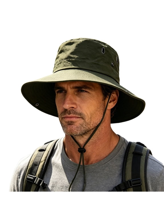 Sun Hats Men UPF 50+ UV Wide Brim Boonie Hat Foldable Lightweight Bucket Hat for Outdoor Hiking Fishing Hat with Adjustable Chin Strap
