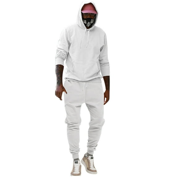 EOYWHK Sweatsuit Set for Men Two Piece Sports Outfits Long Sleeve Fleece Linen Hoodies and Tapered Fit Jogger Pants