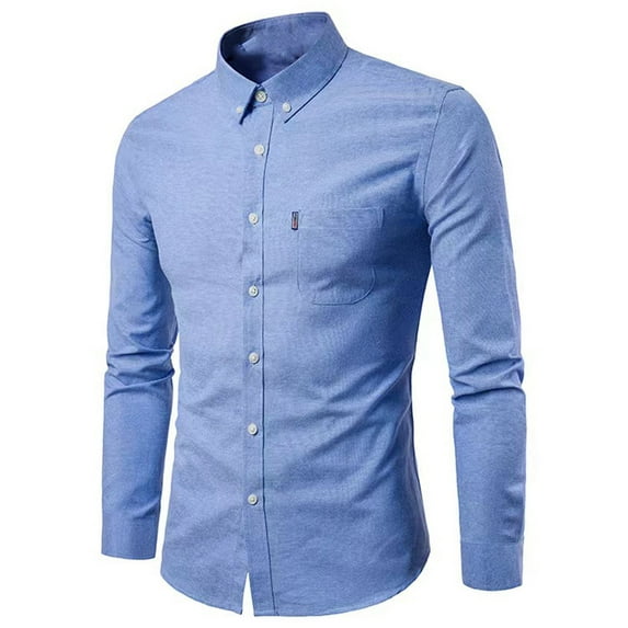 EOYWHK T Shirt Dress Men's Solid Casual Turn-down Collar Pocket Button Long Sleeve Blouse Woven Lapel Shirt Top Autumn Looks Clearance