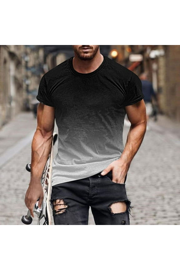 T shirts Shirts for Men Big and Tall Basic Tees Athletic Shirt Lightweight Muscle Fit Quick Drying Gradient Color Pullover Tops Clearance,M-5XL