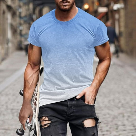 EOYWHK T shirts Shirts for Men Big and Tall Basic Tees Athletic Shirt Lightweight Muscle Fit Quick Drying Gradient Color Pullover Tops Clearance,M-5XL