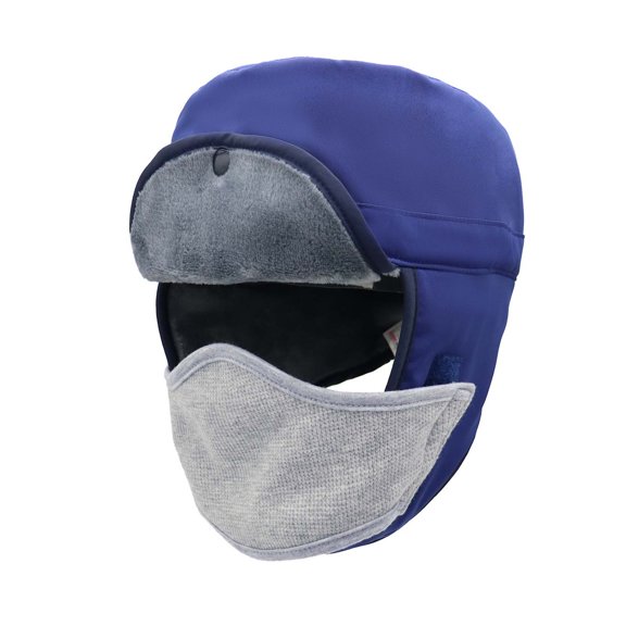 EOYWHK Unisex Winter Bomber Hat Thermal Ear Flaps Soft Fleece Lined Warm Trapper Hat for Outdoor Skiing Daily Wear, Blue L