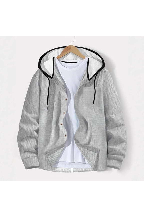 Waffle Cardigans Thermal Long Sleeve Men Fall Jackets Open Front Hooded Jackets Light Weight Thermal Bomber Motorcycle Jackets ,S-3XL