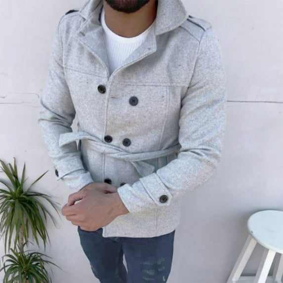 EOYWHK Winter Blazers for Men Short Trench Pea Coats Long Sleeve Single Breasted Dress Jacket