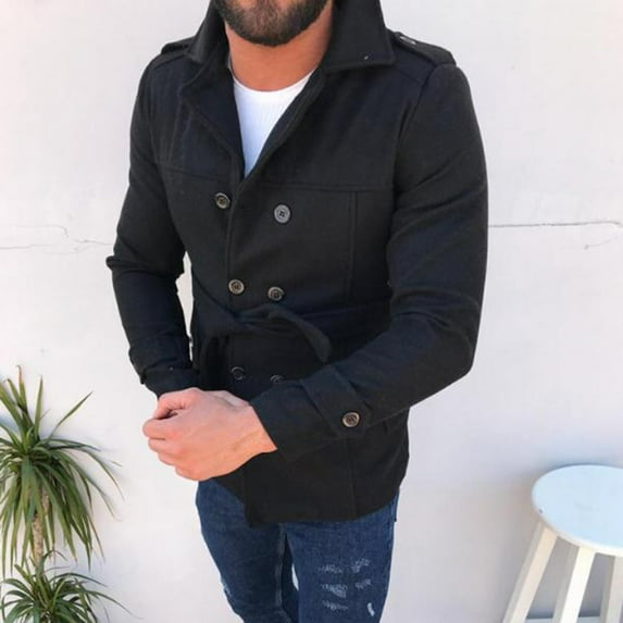 EOYWHK Winter Blazers for Men Short Trench Pea Coats Long Sleeve Single Breasted Dress Jacket