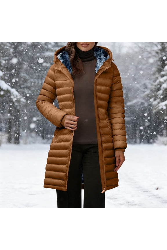 Winter Coats for Women Puffer Jacket Heavyweight Long Full Zipper Color Blocked Hooded Warm Outerwear with Pockets