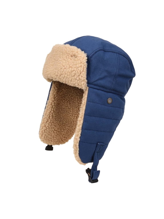 Winter Hats for Men Sherpa Lined Ushanka Hats Windproof Adjustable Trapper Hat for Skiing Outdoor Sports, Blue Free Size