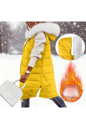 Winter Jackets for Women Sleeveless Puffer Jacket with Hood Full Zipper Pea Coats Stand Collar Windbreaker Jacket Warm Thicken Overcoats