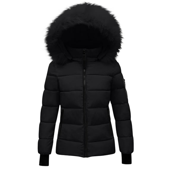 EOYWHK Winter Puffer Jacket for Women Full Zipper Lightweight Down Jacket Winter Outerwear with Detachable Hood
