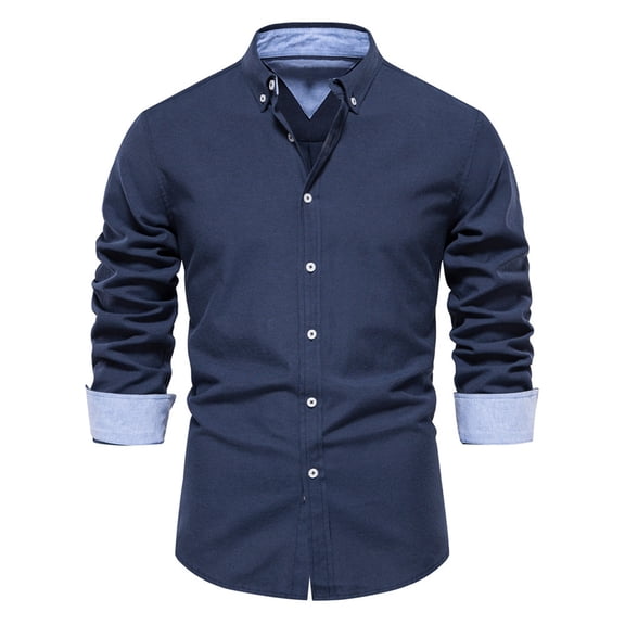 EOYWHK Winter Sweaters for Men Lightweight Men's Color Matching Shirt Long Sleeved Lapel Button Casual Top/shirt Blouse Winter Autumn Clearance