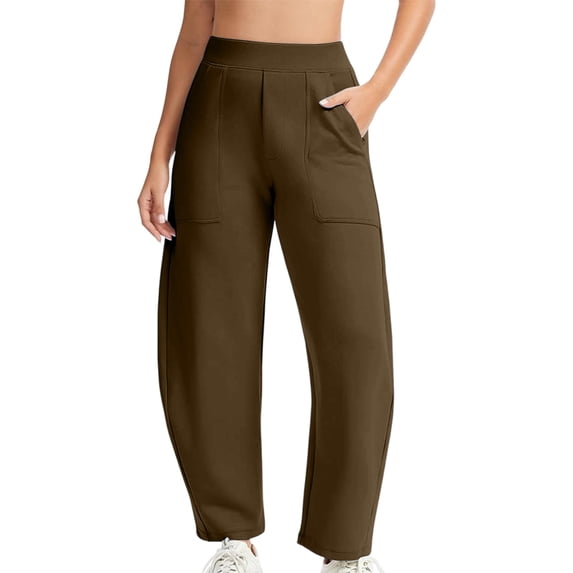 EOYWHK Women Barrel Leg Sweatpants High Waisted Drawstring Wide Leg Cropped Sweat Pantss with Pockets Casual Loose Fit