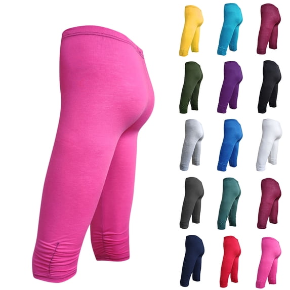 EOYWHK Women Capri Leggings Soft Stretchy Mid Tummy Control Yoga Pants Breathable for Women Workout Running Green L