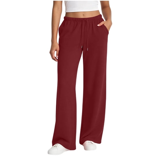EOYWHK Women Wide Leg Sweatpants High Waisted Elastic Waist Sweat Pantss Casual Loose Fit Solid Color Slimming Flattering Trousers