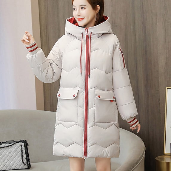 EOYWHK Women's Blazers and Suit Coats Womens Winter Jacket Warm Overcoat Hooded Zipper Thicker Coat Pocket Outwear Summer