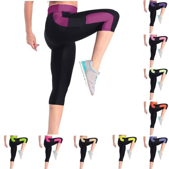 EOYWHK Women's Capri Leggings Stretchy Soft High Waisted Side Striped Athletic Yoga Pants Stretchy Tummy Control Leggings with Side Pockets Multicolor M