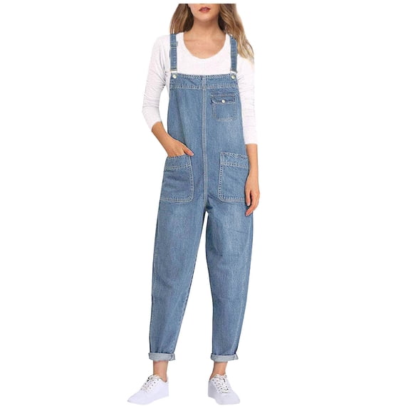 EOYWHK Women's Denim Overalls Stretch Fit Overall Jeans Relaxed Stretch Denim Pants with Pockets for Outdoor Casual Days Relaxed Soft Fit Blue M