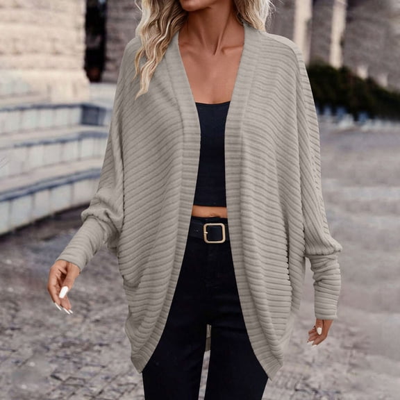 EOYWHK Women's Fall Batwing Sleeve Oversized Cardigans Sweater Open Front Rib Knit Outerwear