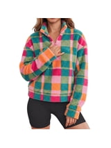 EOYWHK Women's Jackets Long Sleeve High Neck Soft Fleece Plaid Printed Quater Three Zip Fall Tops for Regular Fit Everyday Style Comfort Daily Wear Green S