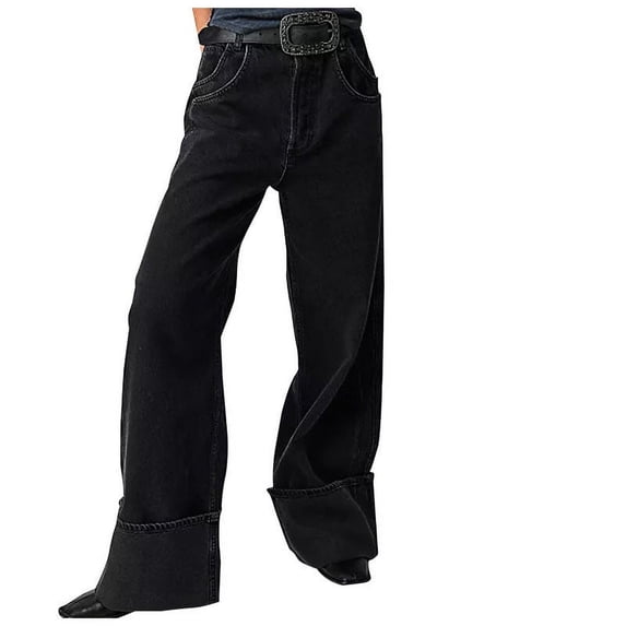 EOYWHK Women's Jeans Pants Stretch Fit Soft Dark Wash Denim Pants with Pockets for Street Style Looks Relaxed Versatile Daily Wear Gray M