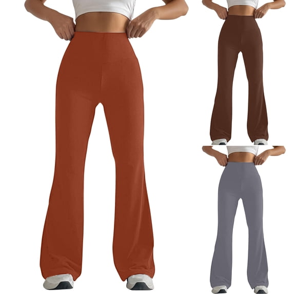 EOYWHK Women's Leggings Flare High Waisted Yoga Pants Soft Stretchy Bootcut Leggings for Workout Running Brown L