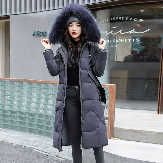 EOYWHK Womens Coats Outwear Winter Womens Winter Jacket Warm Overcoat Slim Fur-Hooded Zipper Thicker Coat Outwear Winter Savings