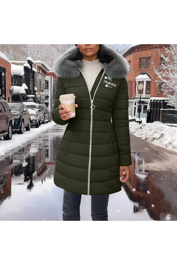 Womens Puffer Jackets Long Sleeve Full Zipper Pea Coats Windproof Fleece Linen Outerwear with Hood Pockets for Outdoors Hiking Climbing